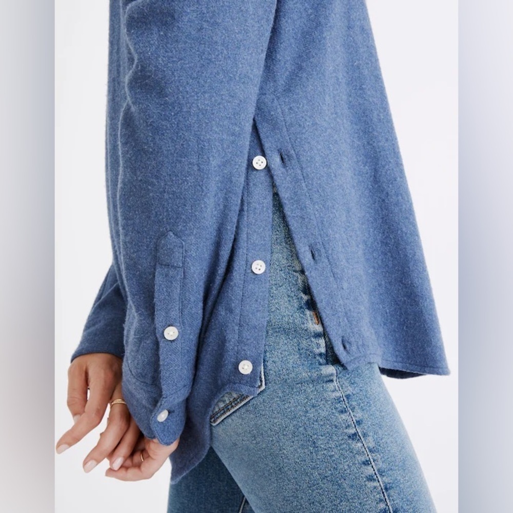 Madewell blue Flannel Side-Button Oversized Ex-Boyfriend Shirt S - Picture 4 of 11